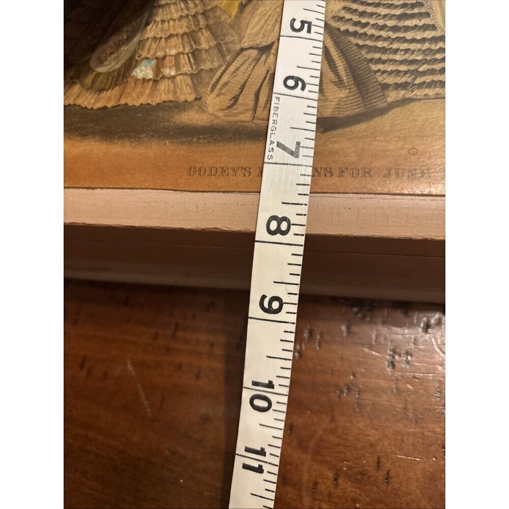 Vintage 1920’s Jewelry Box Wood Godey’s Fashion Label Opens To Vanity Mirror - Picture 11 of 11